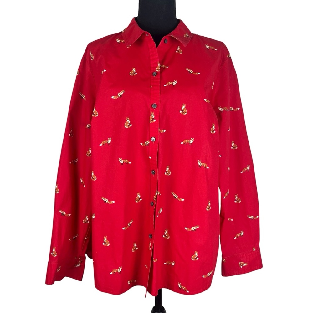 Charter Club Red Fox Print Button Down Shirt Size XL